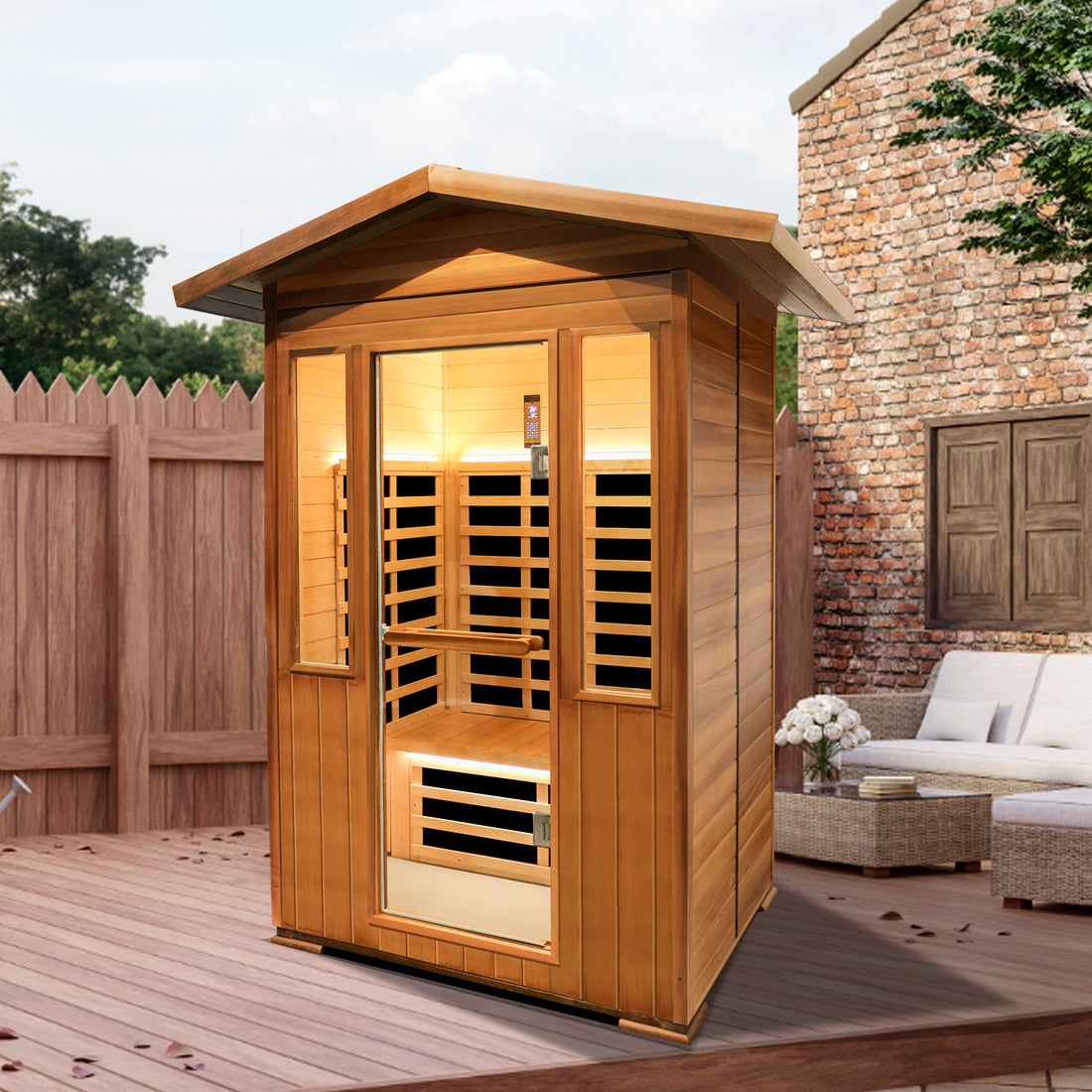 Single Person Spruce Far Infrared Sauna Hair Natural Wood Stainless Steel Glass