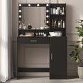 Vanity Desk With Mirror & Light, Large Drawer Three Level Storage Dresser, 3 Lighting Modes Adjustable Brightness, Bedroom Dressing Table Black Black Particle Board