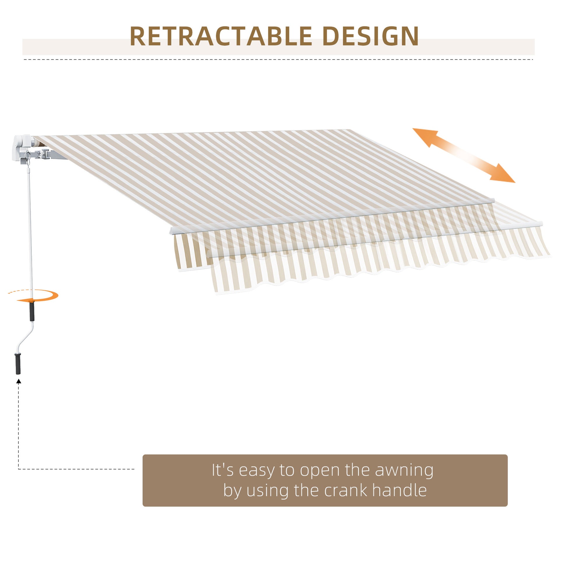 Outsunny 12' X 10' Retractable Awning Patio Awnings Sun Shade Shelter With Manual Crank Handle, 280G M Uv & Water Resistant Fabric And Aluminum Frame For Deck, Balcony, Yard, Beige And White Beige Aluminum