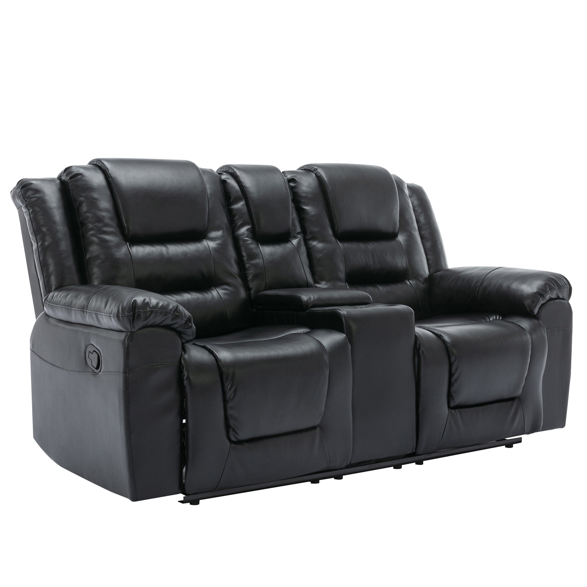 2 Seater Home Theater Recliner Manual Recliner Chair With A Storage Box And Two Cup Holders For Living Room,Bedroom, Black Old Sku:Pp302954Aab Black Foam Pu Leather