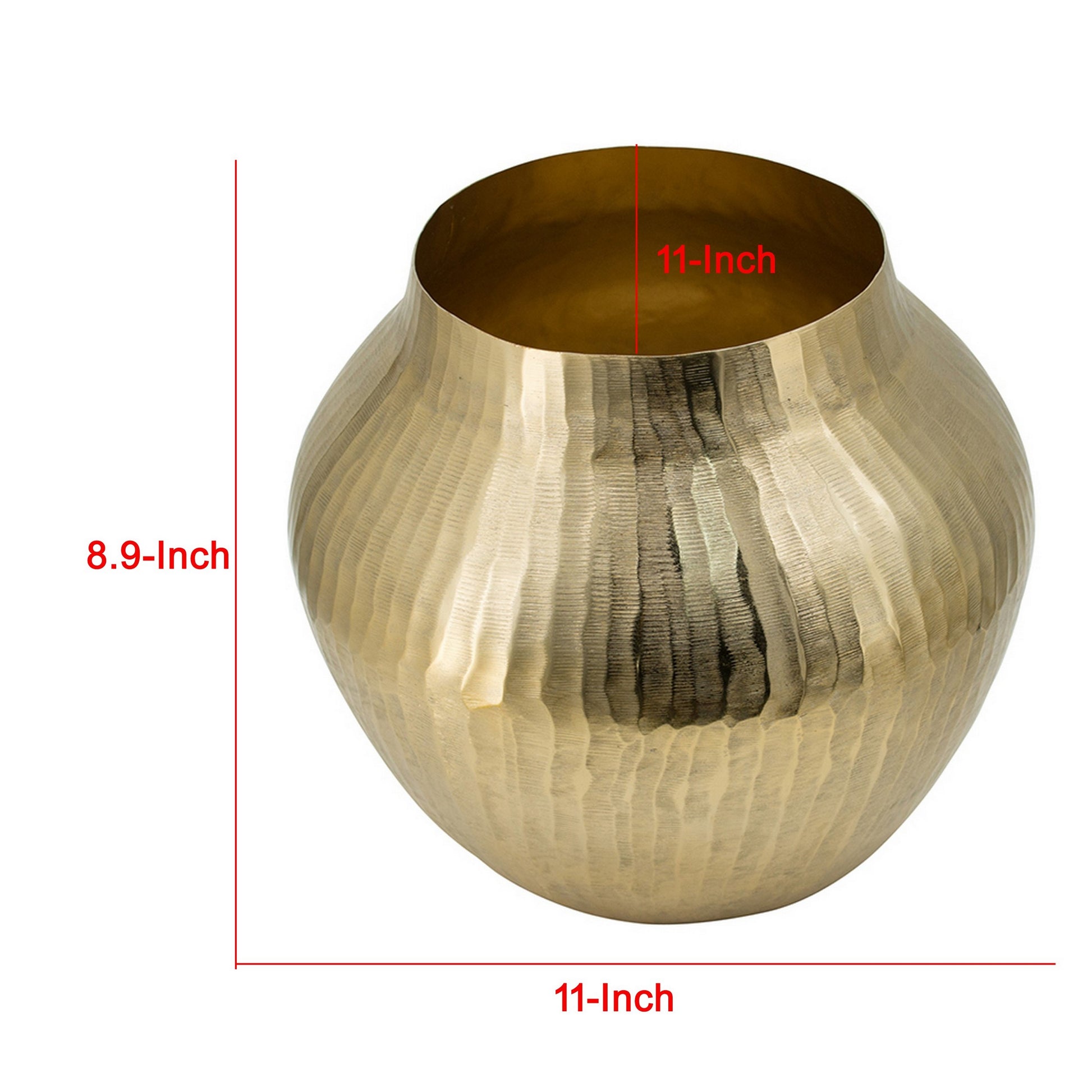 Kria 11 Inch Modern Curved Vase, Hammered Texture, Gold Aluminum Finish Gold Aluminum