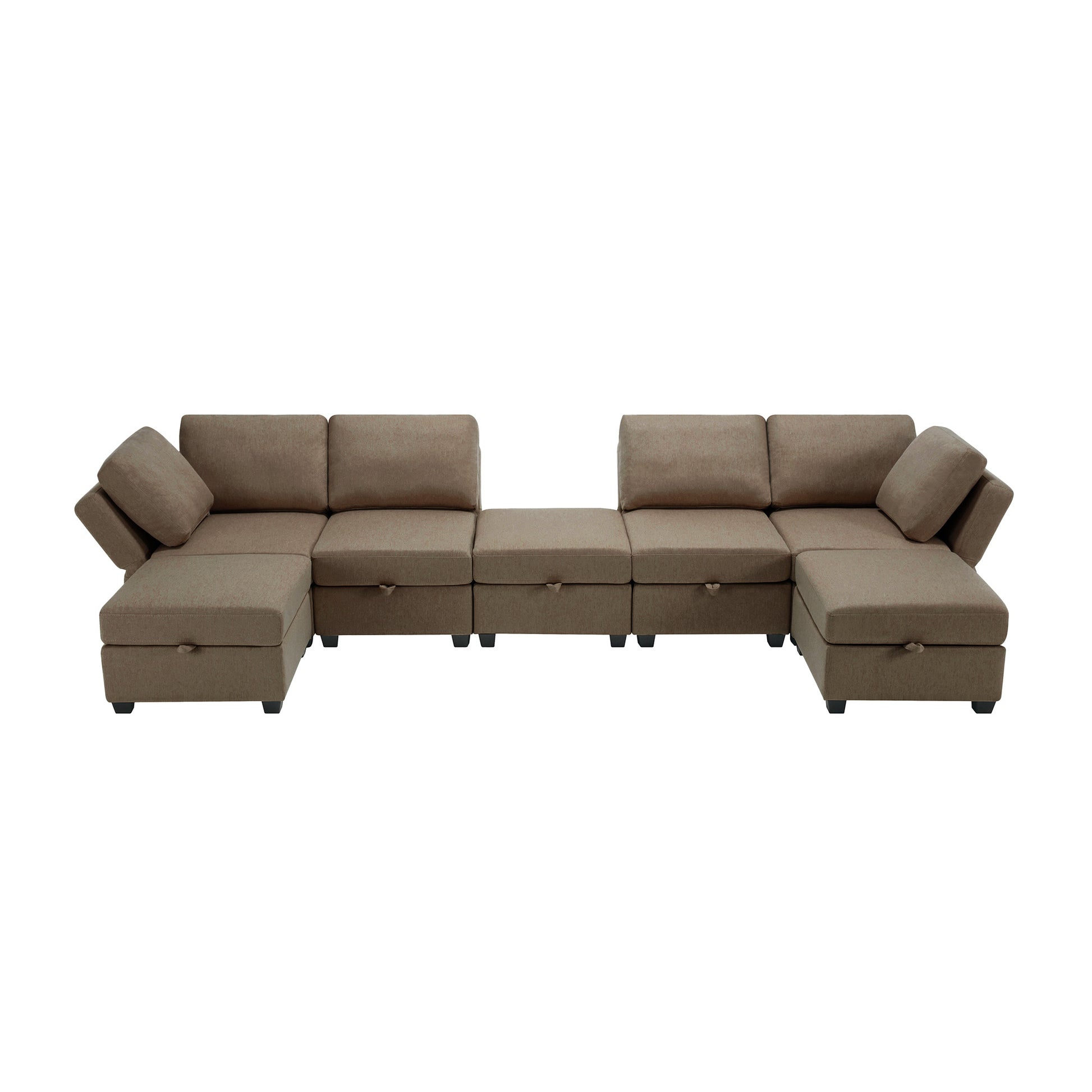 Free Combinations Storage Functional Modular Sectional Sofa With Thick Seat And Back Cushions Brown Polyester 4 Seat