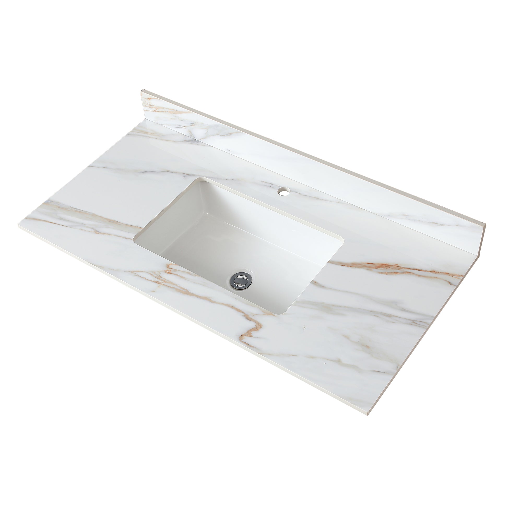 43 Inch Marble Vanity Top, Bathroom Vanity Top With Undermount Rectangular Middle Sink And 4" Height Backsplash, Pre Drilled Faucet Hole Vanity Top, Carrara White With Veins White Marble Bathroom American Design Sintered Stone Sintered Stone