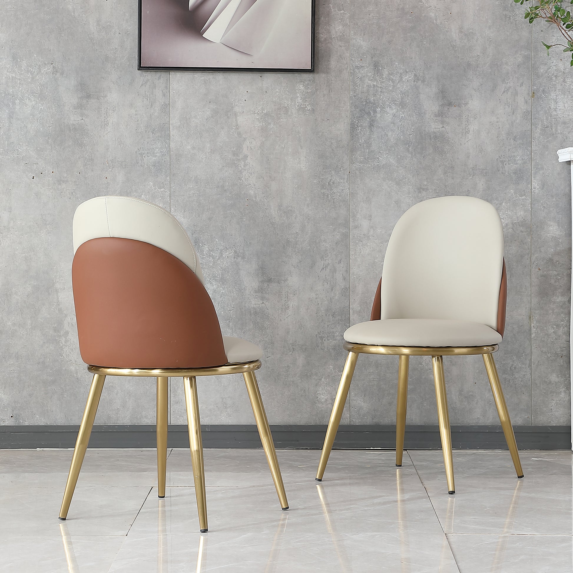 Dining Chairs Set Of 2, Modern Pu Leather Dining Gold Metal Legs For Living Kitchen Dining Room Beige Set Of 2 Stainless Steel Beige Brown Dining Room Oval American Design,Modern Dining Chairs Pu