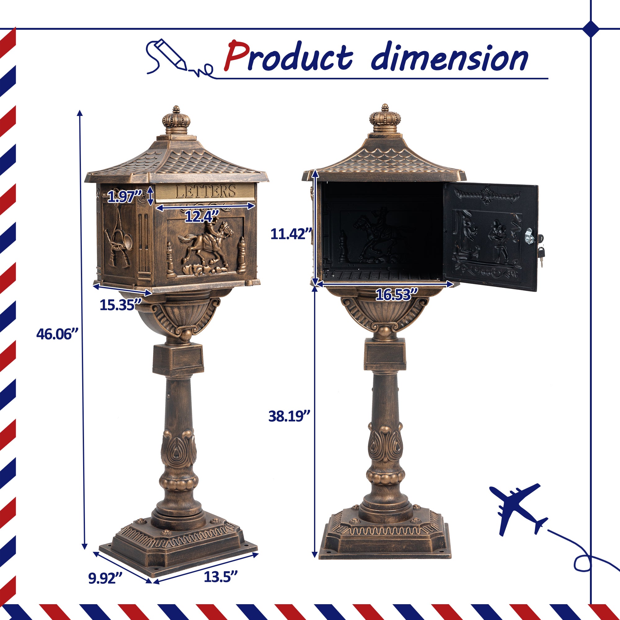Polar Aurora Mailbox Cast Aluminum Bronze Mail Box Postal Box Security