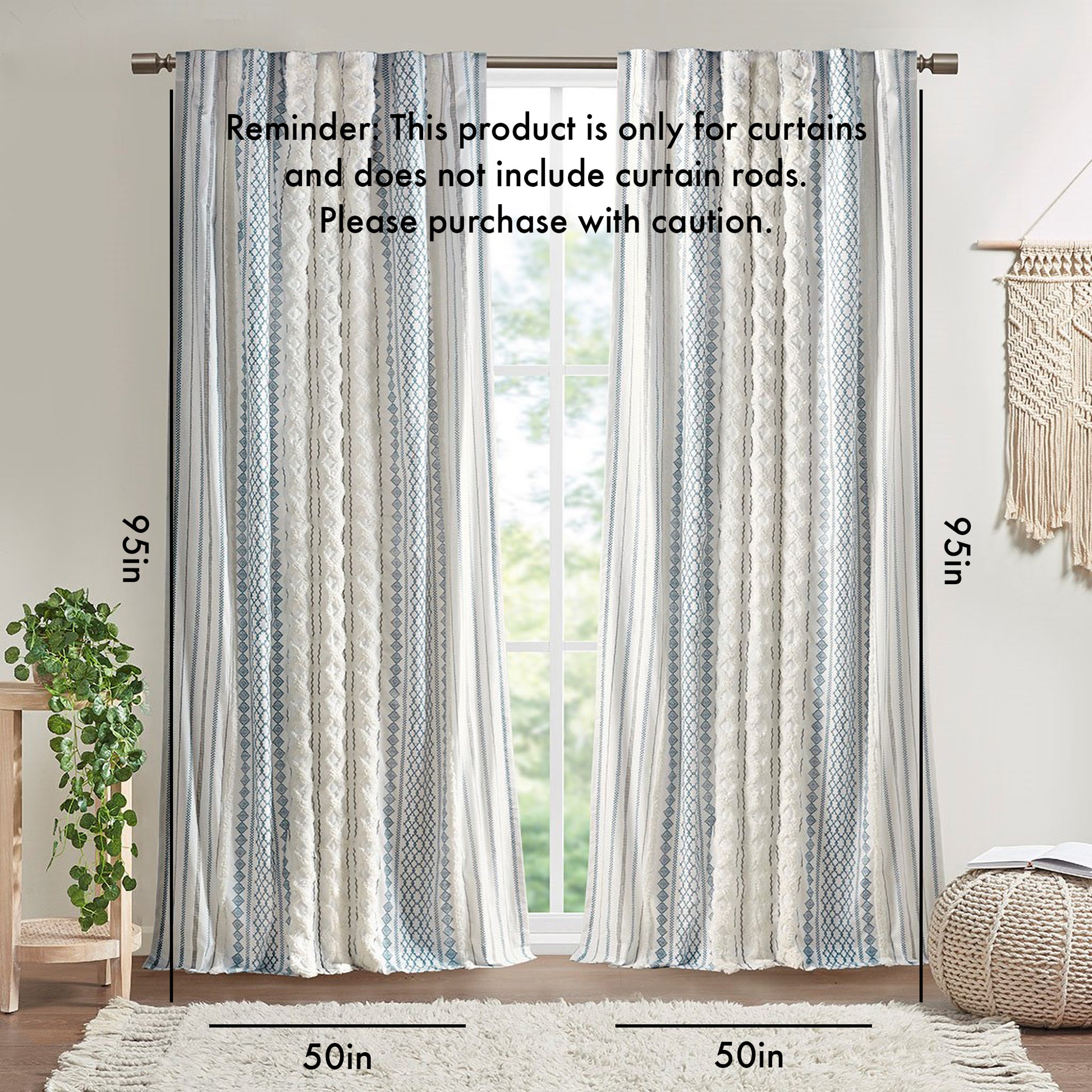 Cotton Printed Curtain Panel With Chenille Stripe And Lining Only 1 Pc Panel Multicolor Cotton