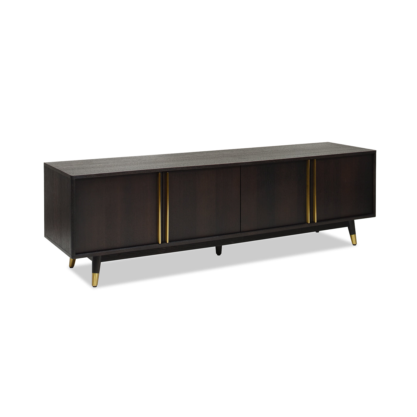 Hausen 71" Mid Century Modern Storage Media Console, Brown Oak Wood & Veneer Brown Oak 70 79 Inches Solid Wood Mdf Solid Wood Mdf