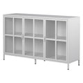 Heavy Duty Metal Modern Sideboard Buffet Cabinet With Storage Premium Steel Storage Cabinet ,Adjustable Feet,Glass Doors,Large Capacity Organizer Accent Chests 3 4 Spaces Antique White Primary Living Space Glass Doors Modern Metal Metal