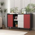 Sideboard Buffet Cabinet, Black Storage Cabinet With Red Doors2 Drawers With Unique Panel Styling And 2 Open Storage Compartment, Modern Coffee Bar Cabinet Accent Cabinet For Kitchen, Dining Room Black Red Mdf