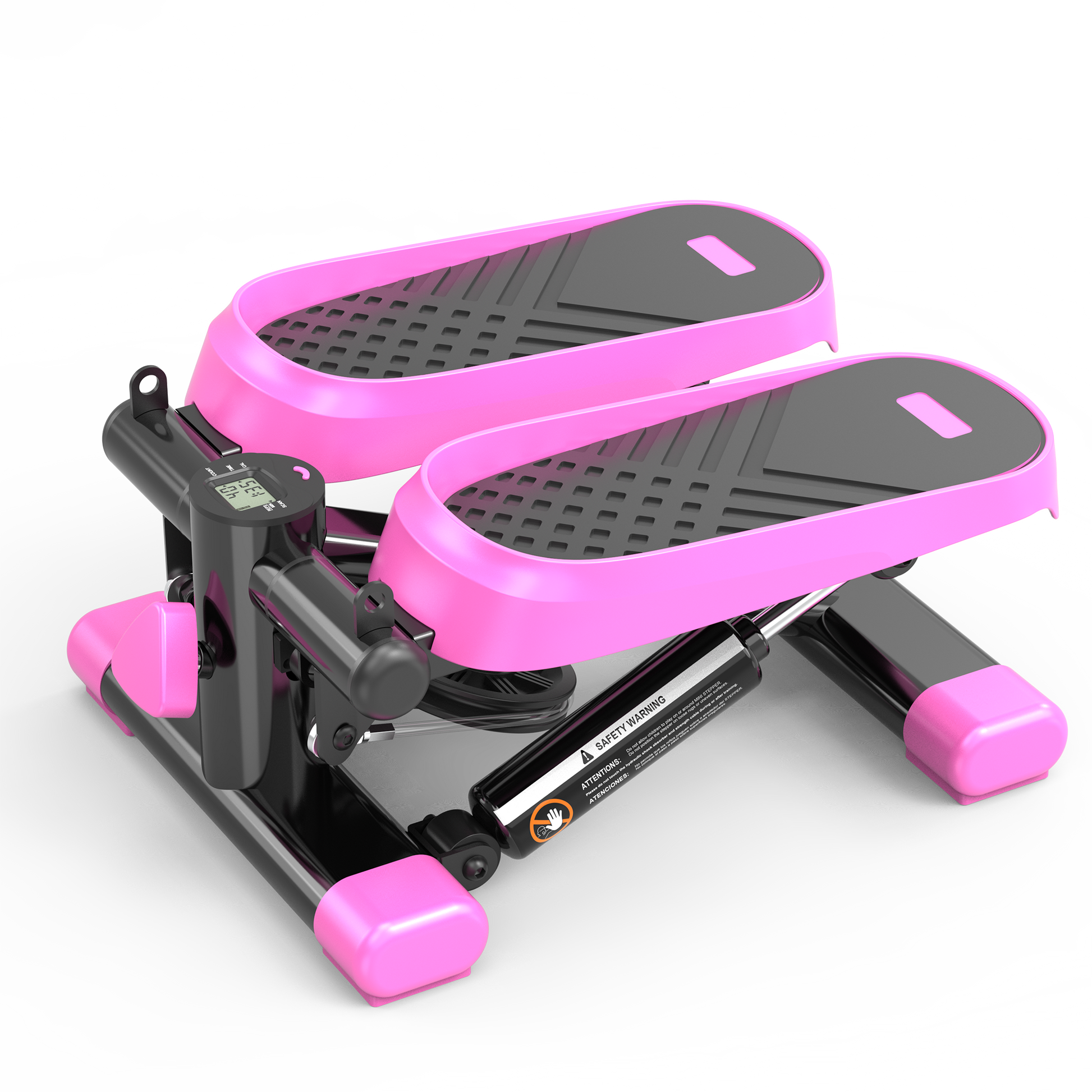 Home Office Exercise 330Lbs Capacity Mini Stepper With Resistance Bands And Lcd Monitor Pink Black Steel