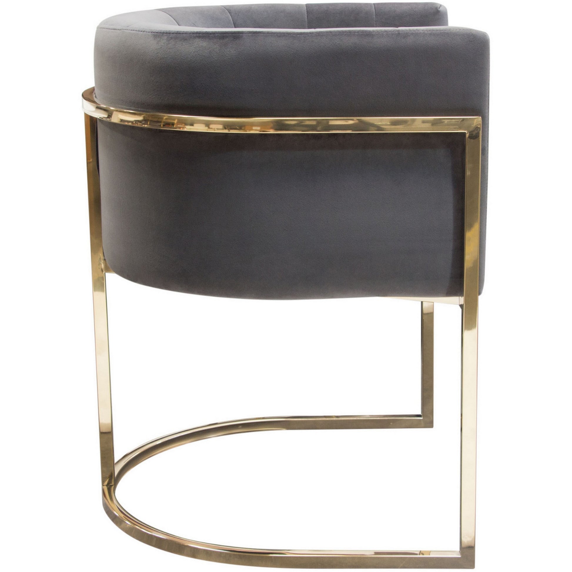 Meha 24 Inch Cantilever Dining Chair, Gray Velvet Upholstery, Gold Frame Gray Metal