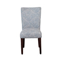 Wooden Parson Dining Chairs With Floral Patterned Fabric Upholstery, Blue And White, Set Of Two Blue Wood Fabric