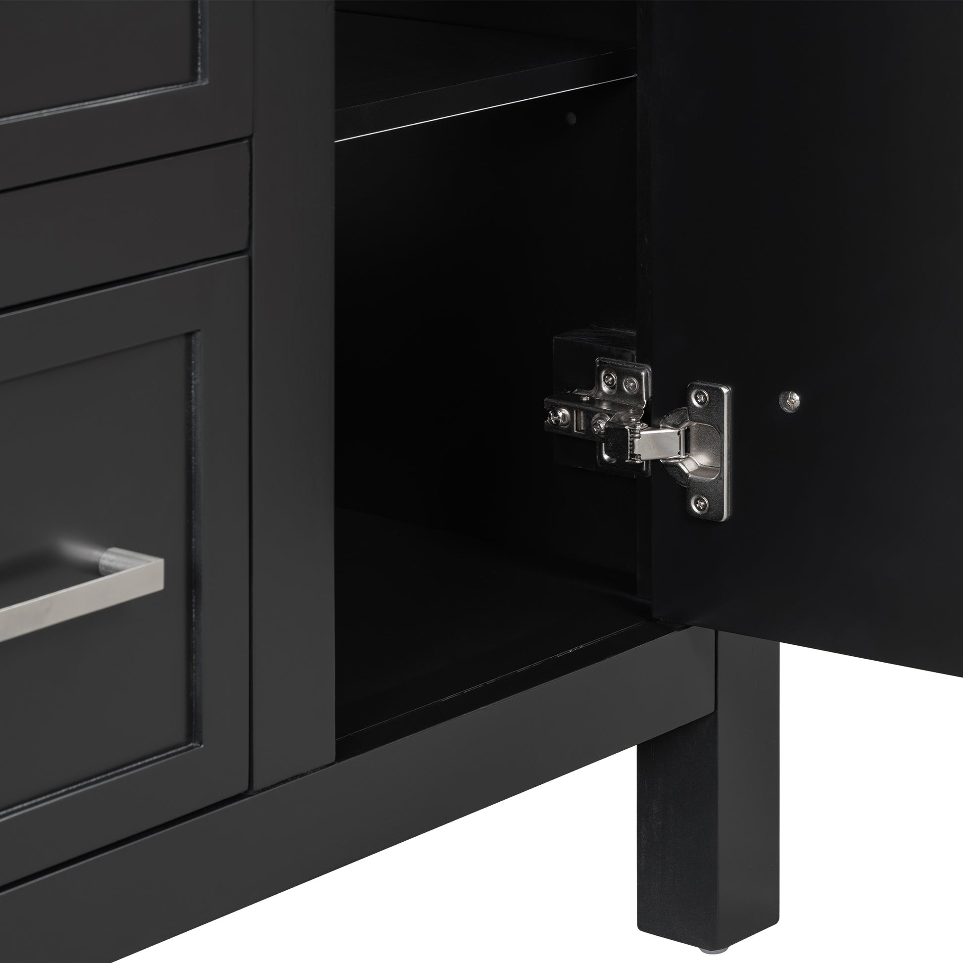 36" Bathroom Vanity Cabinet With Resin Integrated Sink 4 Drawers, 2 Doors Black Bathroom Solid Wood Mdf Resin