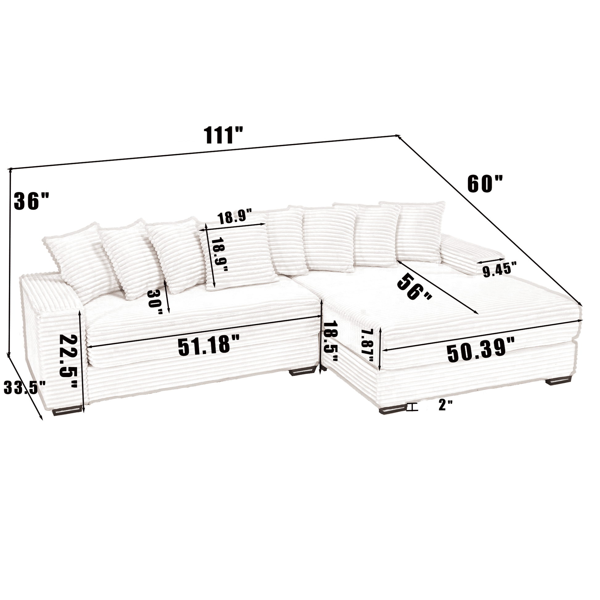 Arrived Oversized Two Piece Couches, L Shaped Sofa, Corduroy, Right Chaise Daybed,With Armrests,Eight Throw Pillows,Corner Sofa,Easy To Assemble, Green Green Polyester Wood Primary Living Space