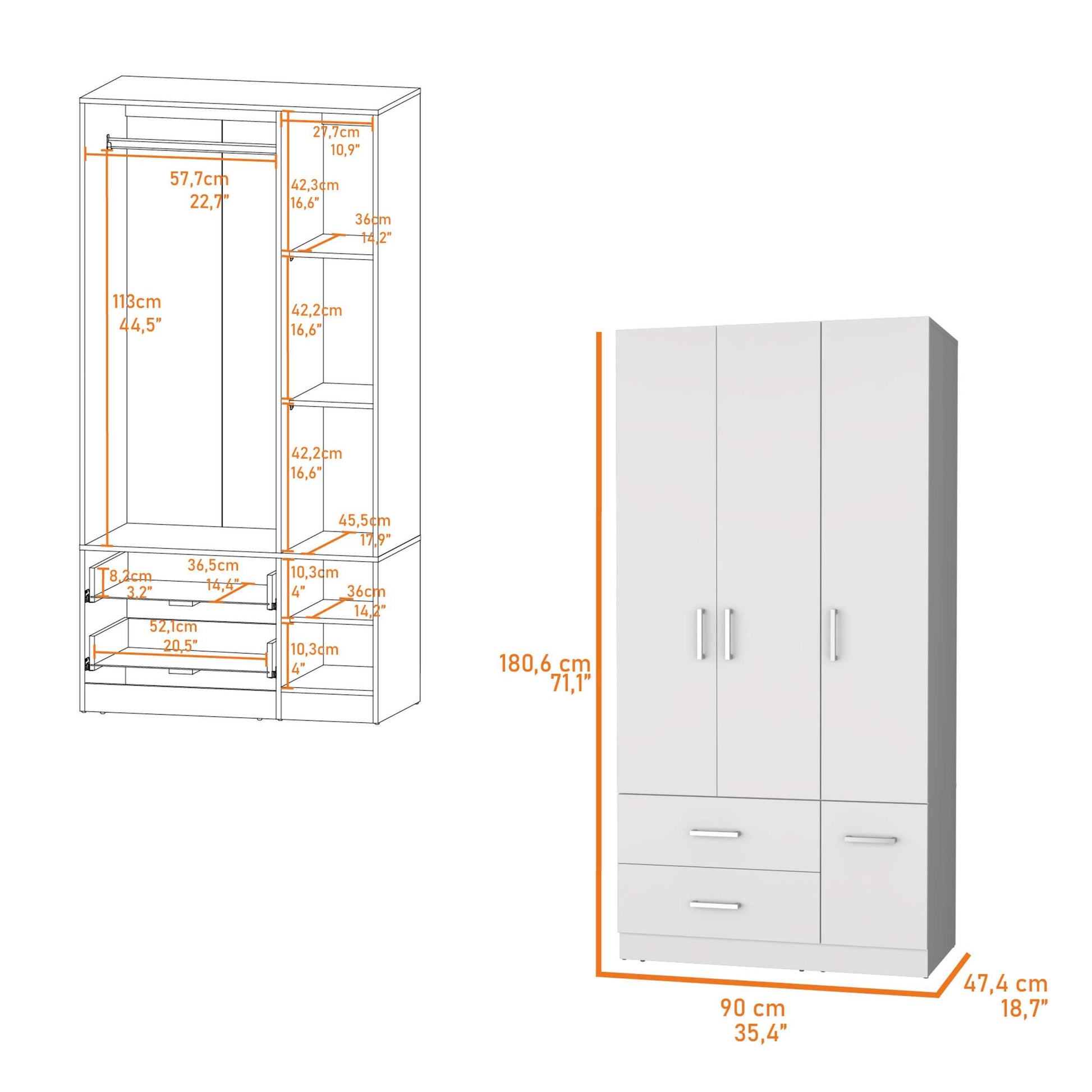 White 4 Door 2 Drawer Armoire White Bedroom Melamine