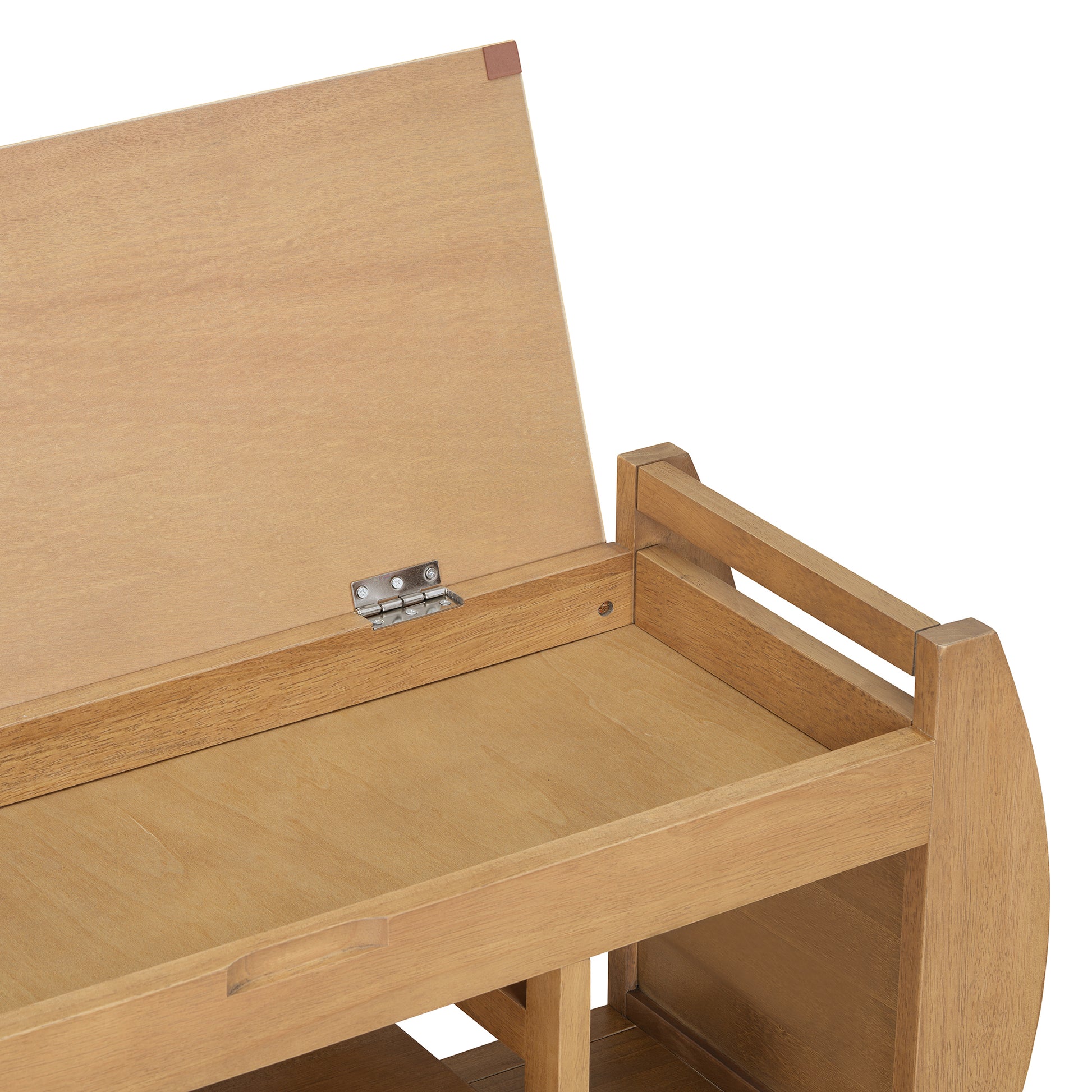 Retro Multifunctional Storage Bench With Cushion And Curved Side Panel For Entrance And Living Room Natural Natural Mdf