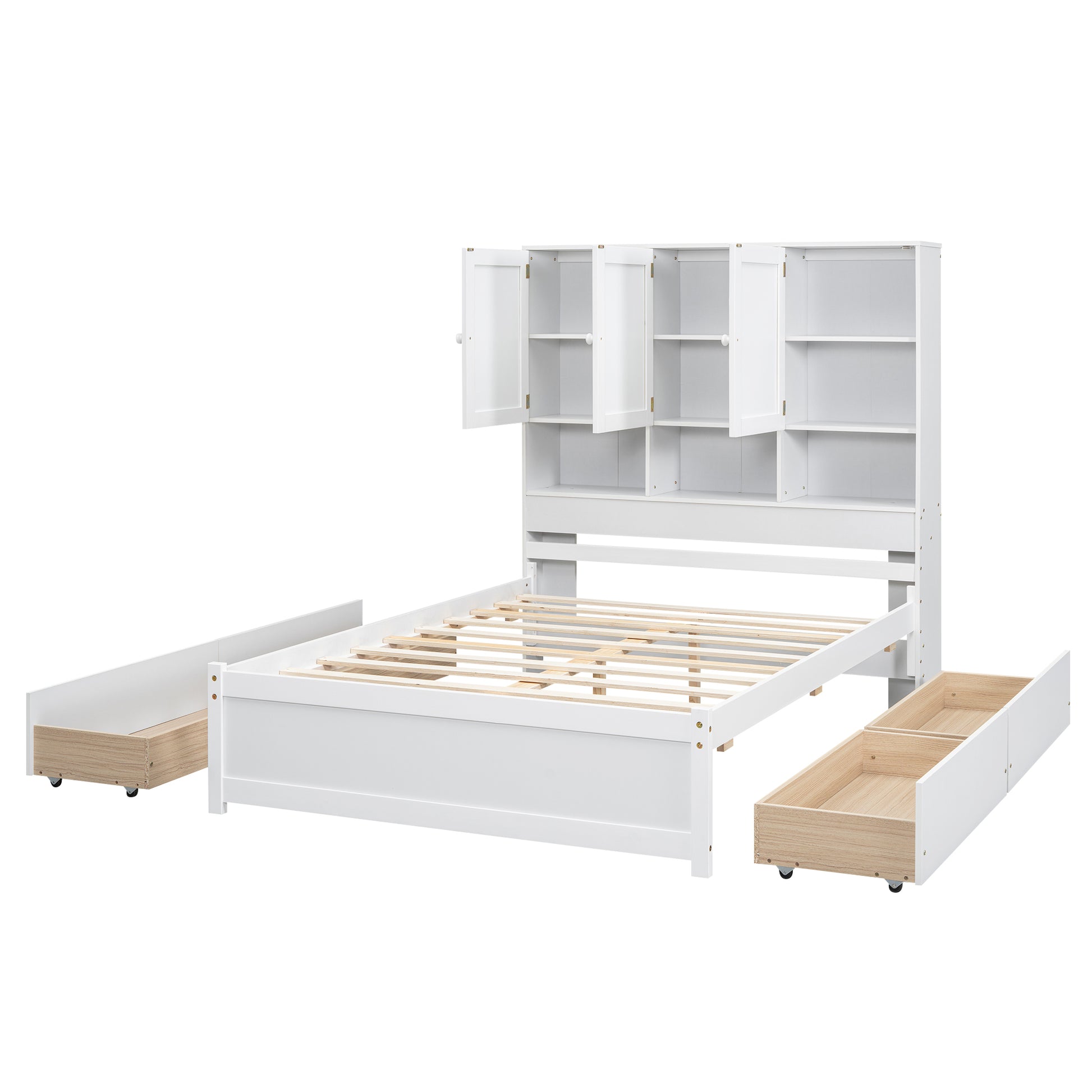 Full Size Platform Bed With Storage Headboard And 4 Drawers, White Box Spring Not Required Full White Wood Bedroom Bed Frame Solid Wood Mdf