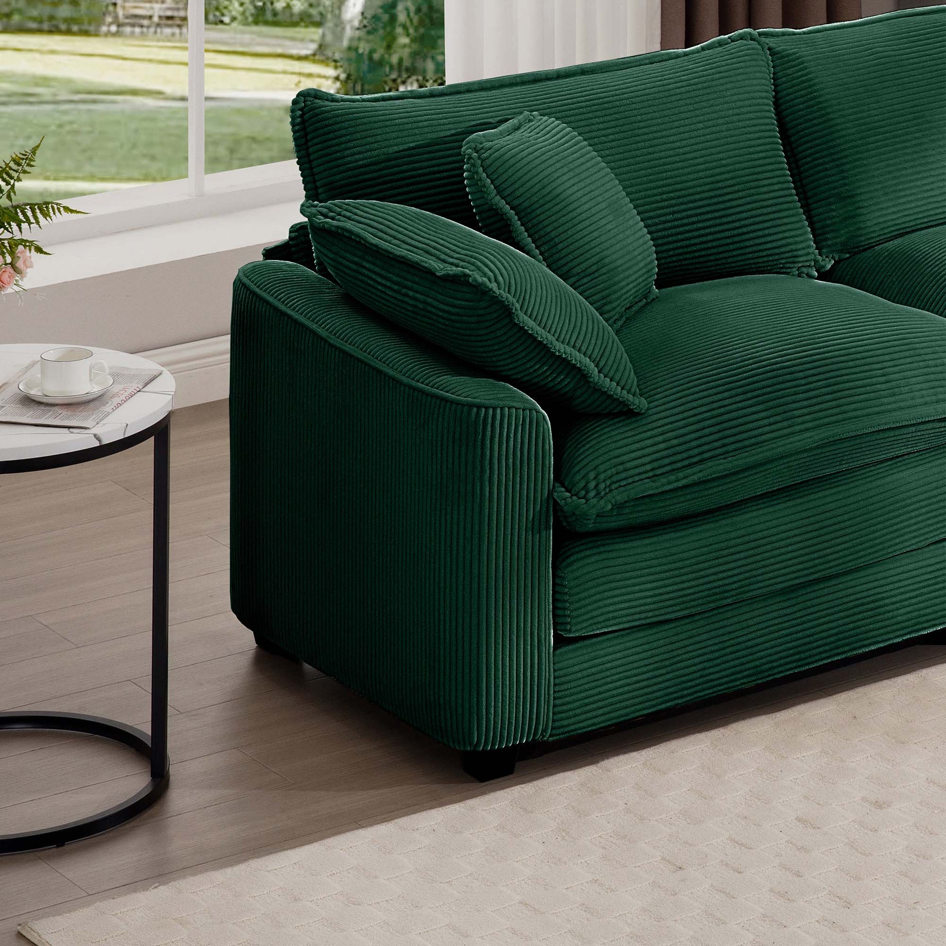 Corduroy Sofamodern Upholstered 4 Seater Corduroy Fabric Sofaoffice Living Room Apartment Comfortable Sofa, Easy To Assemble With 2 Arm Pillows And 4 Throw Pillows Green Corduroy 4 Seat