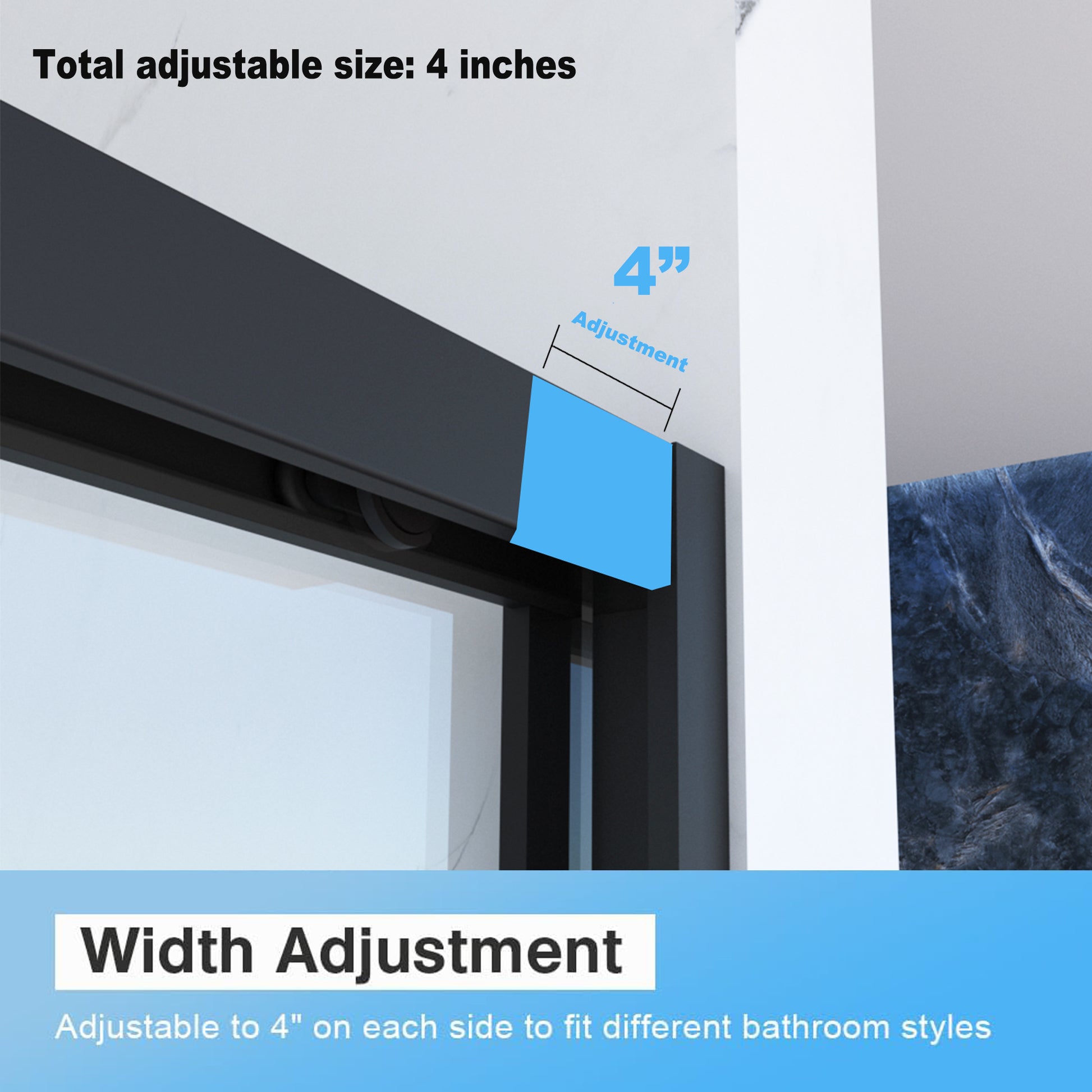 56 60 In. W X 70 In. H Semi Frameless Sliding ,Bathroom Sliding Door With Premium 5 16" 8Mm Clear Tempered Glass, Black Hardware Double Sliding Glass Shower Enclosure,Matte Black Finished Matt Black Bathroom American Design Aluminium Alloy