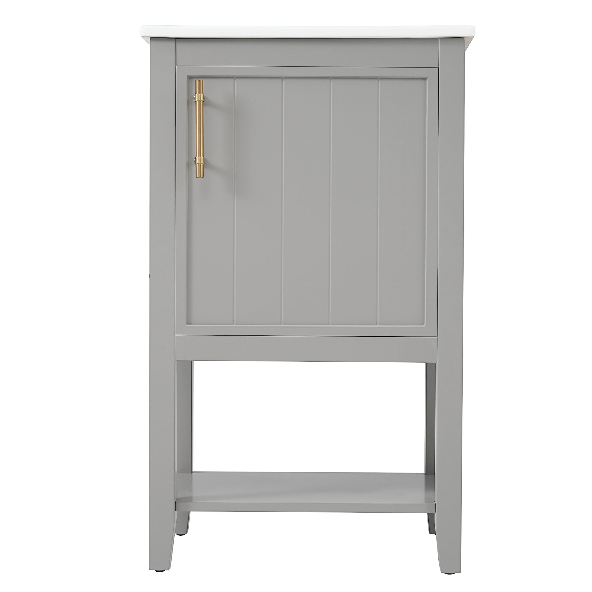 20" Bathroom Vanity With Sink, Bathroom Cabinet With Soft Closing Door, Storage Rack And Open Shelf, Grey Grey Solid Wood Mdf