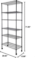 6 Tier Shelving Units, 29.92'' W X 13.98'' D X 71.65'' H Adjustable Wire Shelving With Hanging Hooks And Wheels, Black Black Steel