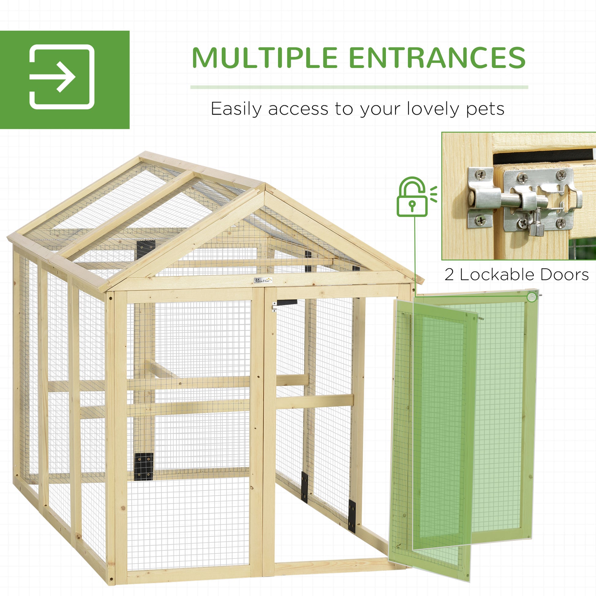 Pawhut Chicken Run, Wooden Large Chicken Coop, Combinable Design With Perches & Doors For Outdoor, Backyard, Farm, 4.6' X 2.8', Nature Wood Natural Wood Wood