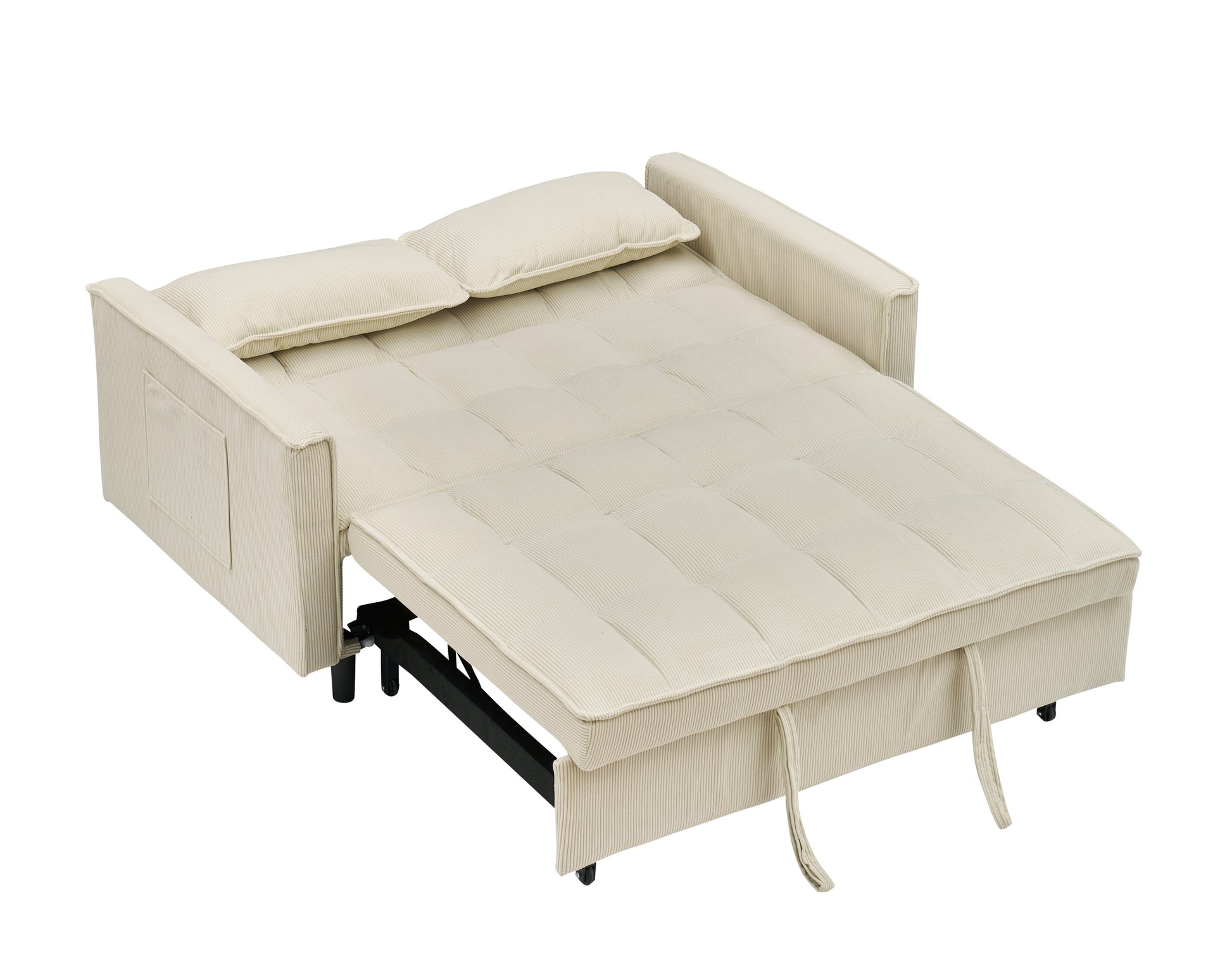 54.30 Inch Double Upholstered Broaching Machine, Plank Support, Upholstered Frame Broaching Machine, Twin Bed, Beige Beige Corduroy 2 Seat