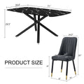 1 Table And 8 Chairs Set.A Rectangular Dining Table With A Imitation Marble Black Table Top And Black Metal Legs.Paired With 8 Chairs With Pu Leather Seat Cushion And Black Metal Legs.F 1537,C 007 Black Glass Metal