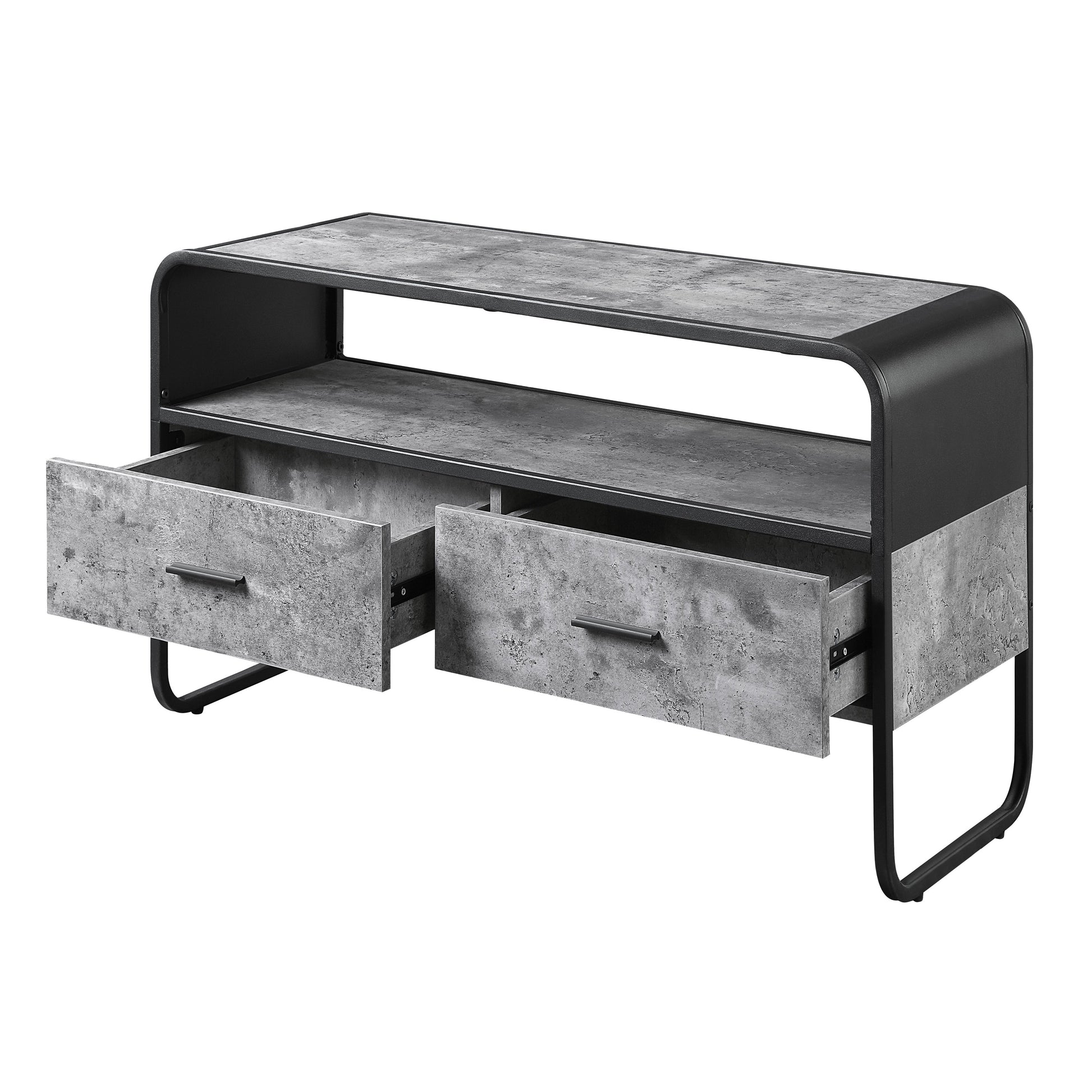 Concrete Grey And Black 2 Drawer Tv Stand Black Grey Primary Living Space 40 49 Inches Modern Wood Metal