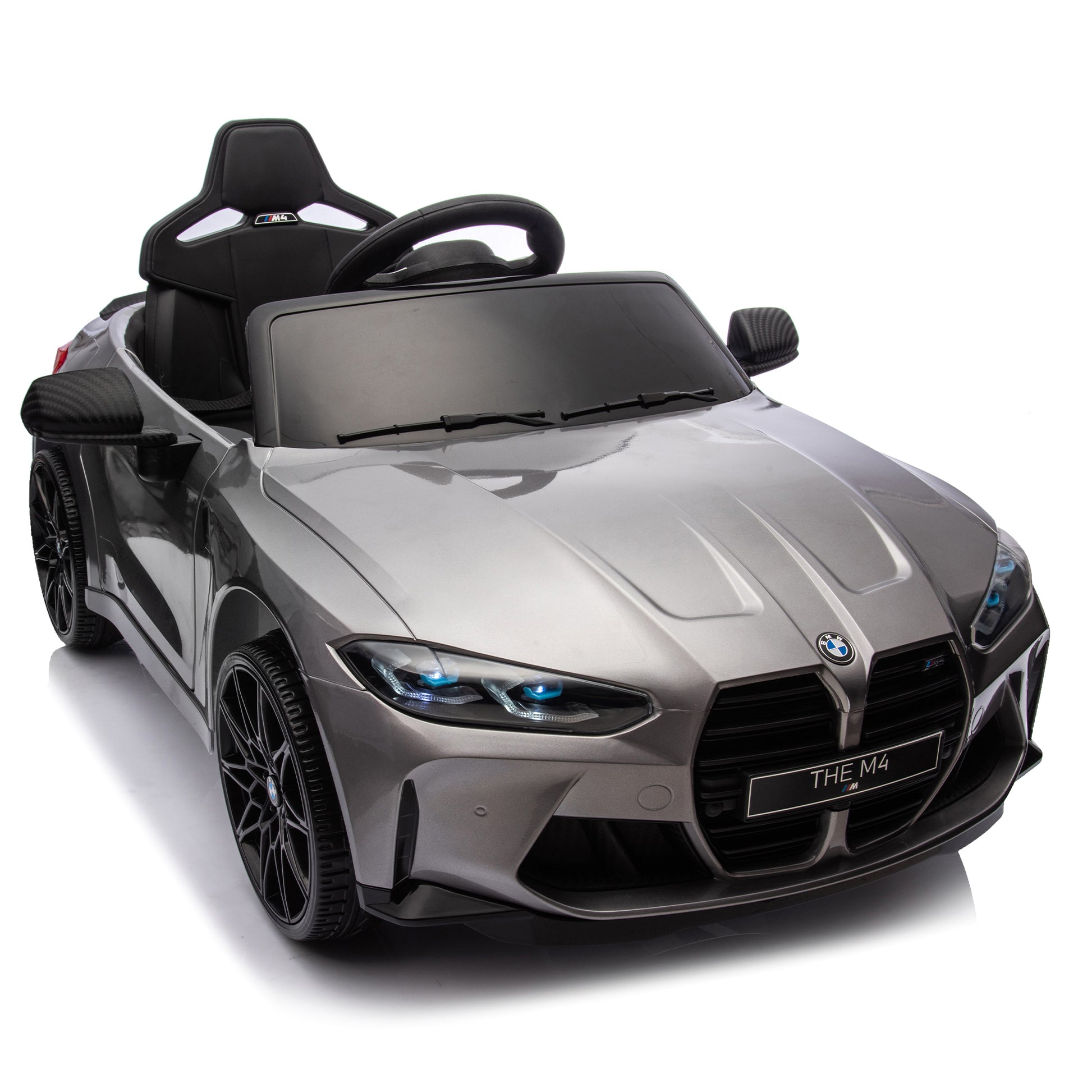 Bmw M4 12V Kids Ride On Painting Toy Car 2.4G W Parents Remote Control,Three Speed Adjustable,Power Display, Usb,Mp3 ,Bluetooth,Led Light,Story,A Handle With Wheels And A Pull, Easy To Carry Silver Polypropylene