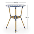 French Bistro Table - White Blue Rattan