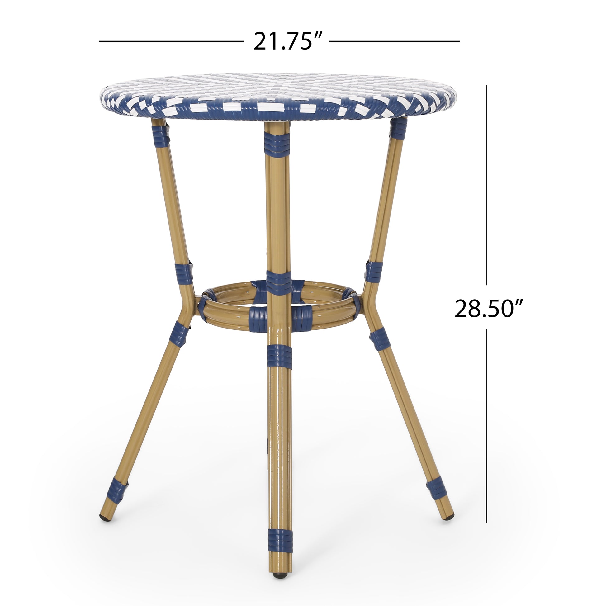 French Bistro Table - White Blue Rattan