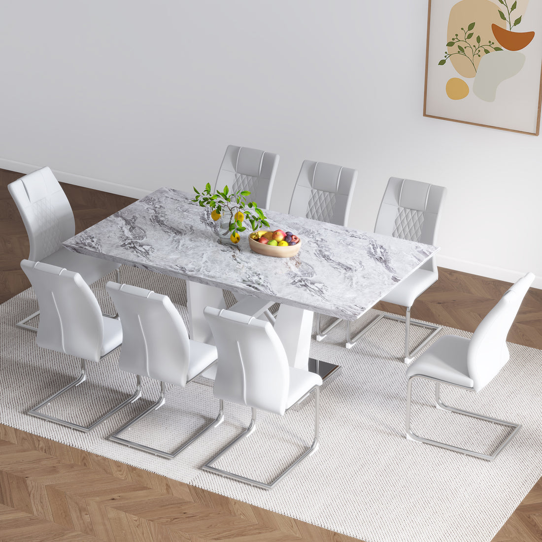 One Table And Eight Chairs,Modern Style Table And Chair Set, Suitable For Restaurants And Kitchens F Vv C 001 White Mdf