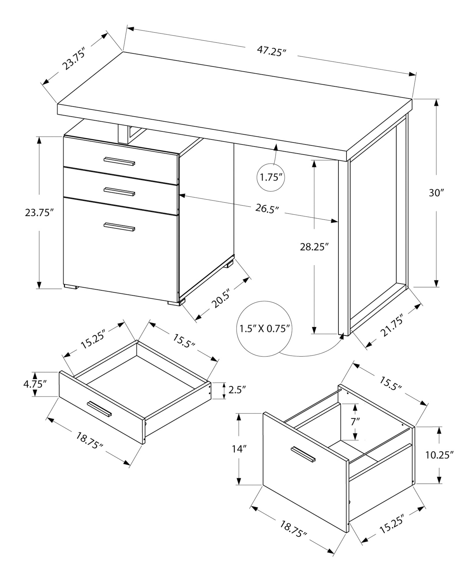 Computer Desk, Home Office, Laptop, Left, Right Set Up, Storage Drawers, 48"L, Work, Natural Laminate, Black Metal, Contemporary, Modern Natural Particle Board