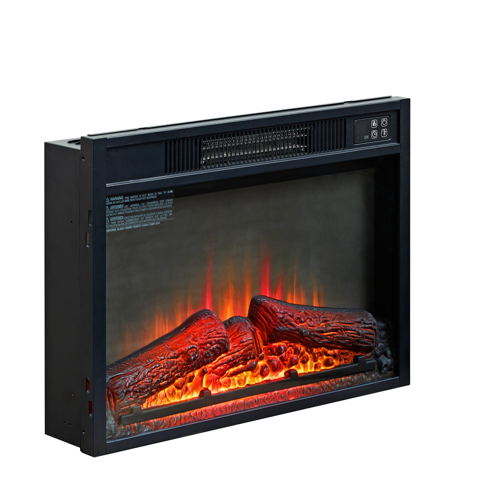 23" Electric Fireplace, 3Dinfrared Black Fireplace Electric Insert Heater, With Ir Remote Control, Glass View, Adjustable Realistic Logs & Flames, Indoor, 1400W Black Iron