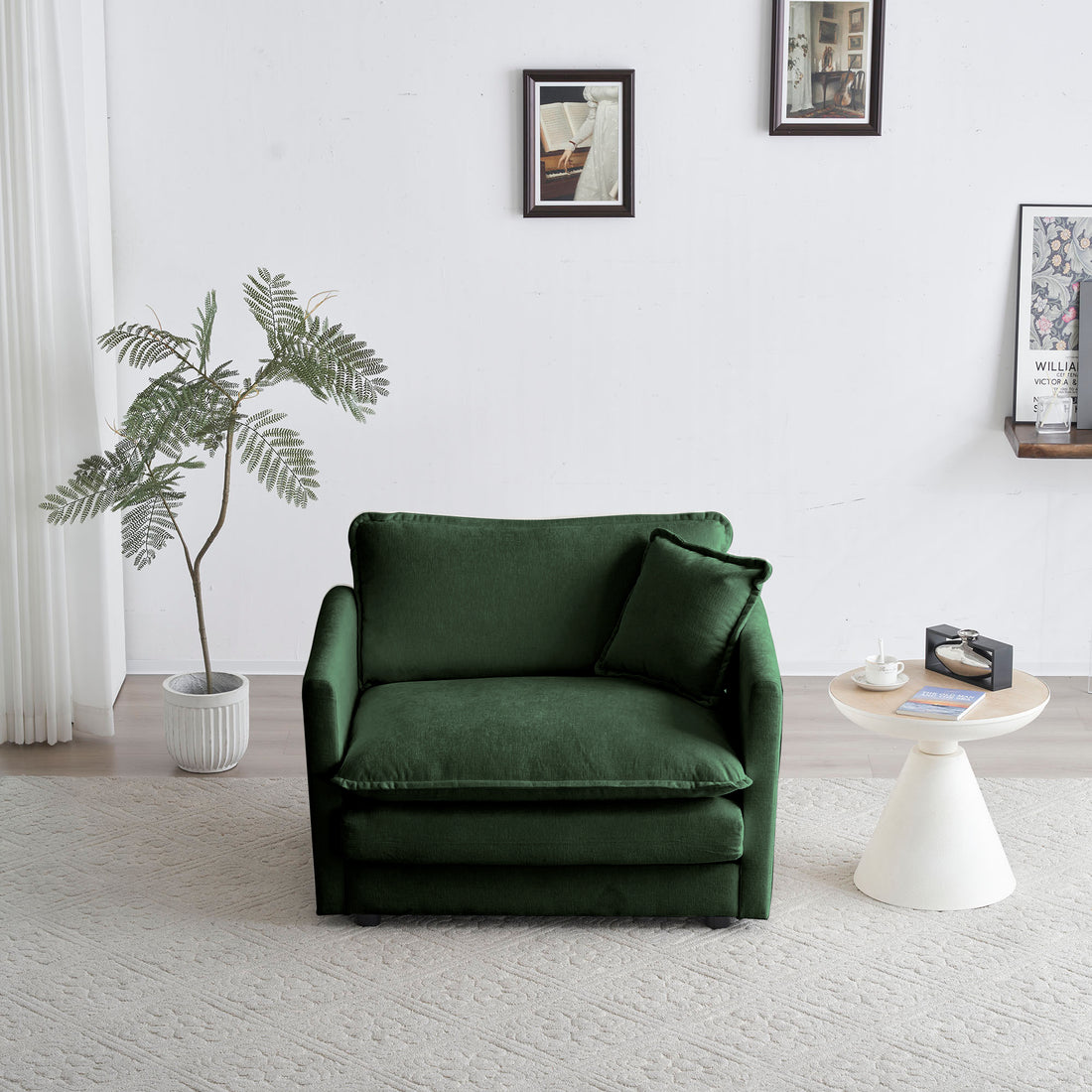 Comfy Deep Single Seat Sofa Upholstered Reading Armchair Living Room Chair Green Chenille Fabric1 Toss Pillow Green Chenille 1 Seat