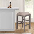 24 Inch Wood Counter Stool, Set Of 2, Cushioned, Farmhouse Design, Gray Beige Grey Wood Fabric