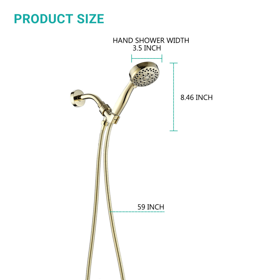 Polished Gold Wall Mounted Handheld Shower Head With 5 Adjustable Settings And Hose Polished Golden Stainless Steel