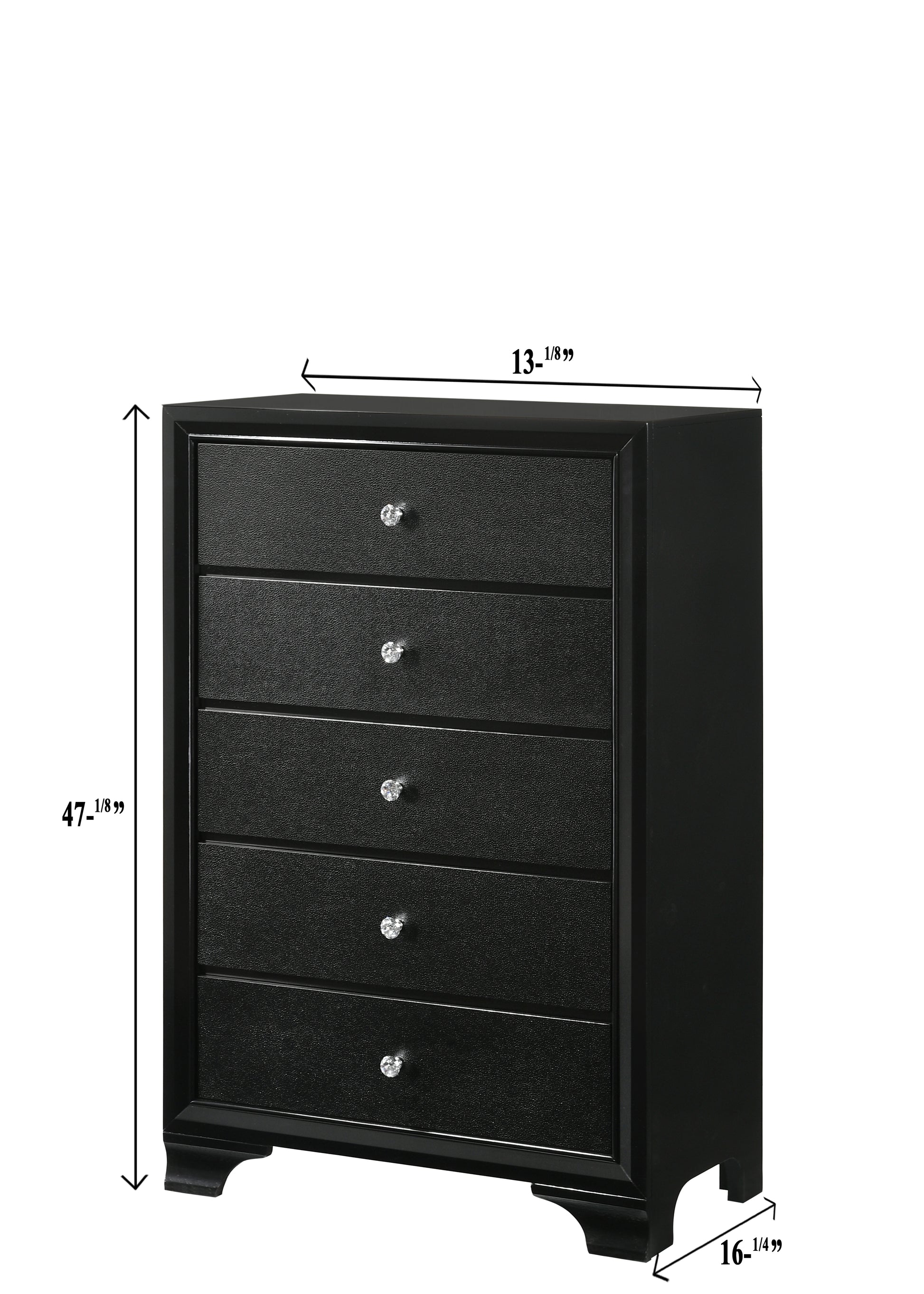 1Pc Modern Glam Style Black Finish Glam Five Drawer Chest Pattern Wooden Bedroom Furniture Black Bedroom Modern Solid Wood