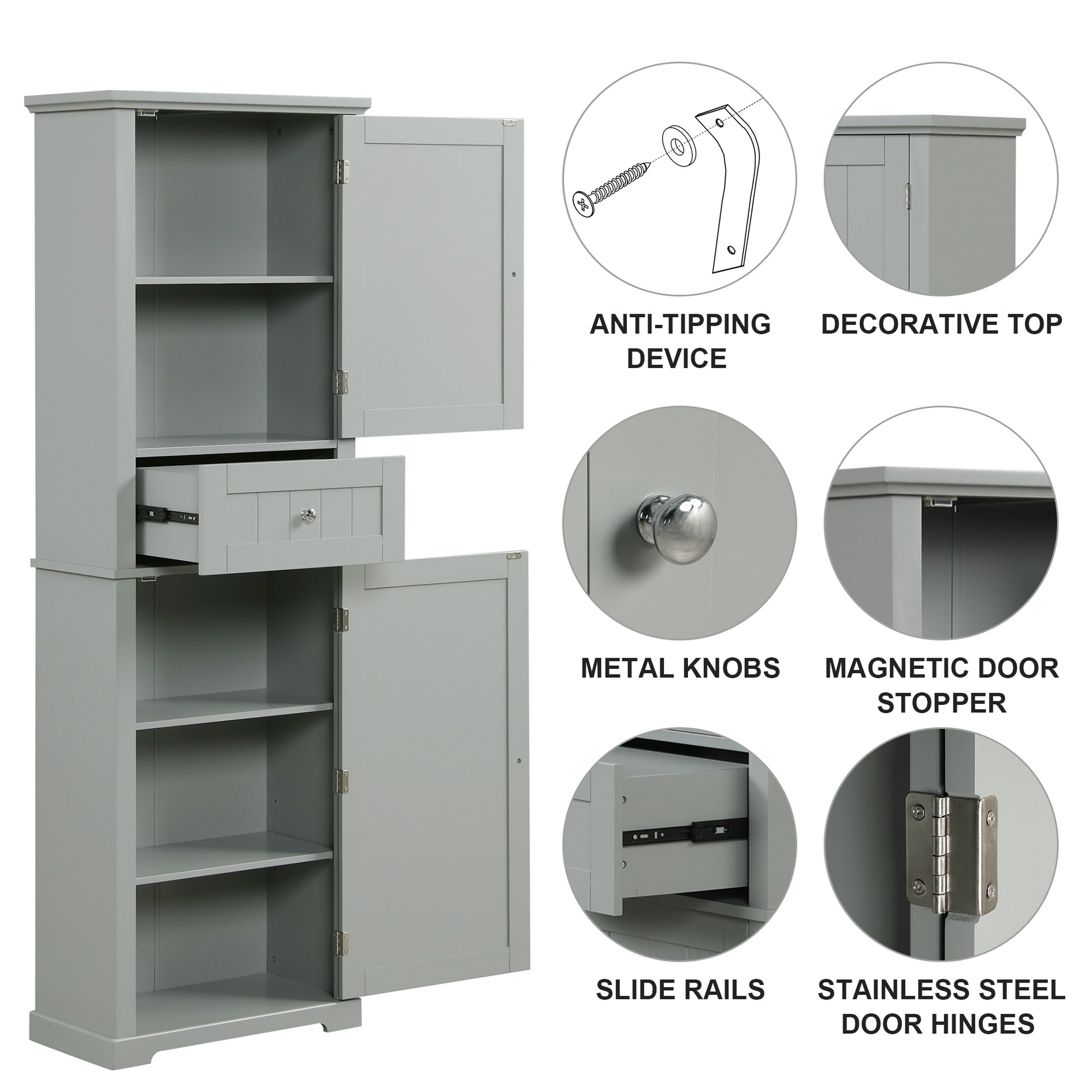Tall Bathroom Storage Cabinet, Freestanding Storage Cabinet With Drawer And Adjustable Shelf, Mdf Board With Painted Finish, Grey Old Sku:Wf312727Aae Grey Mdf