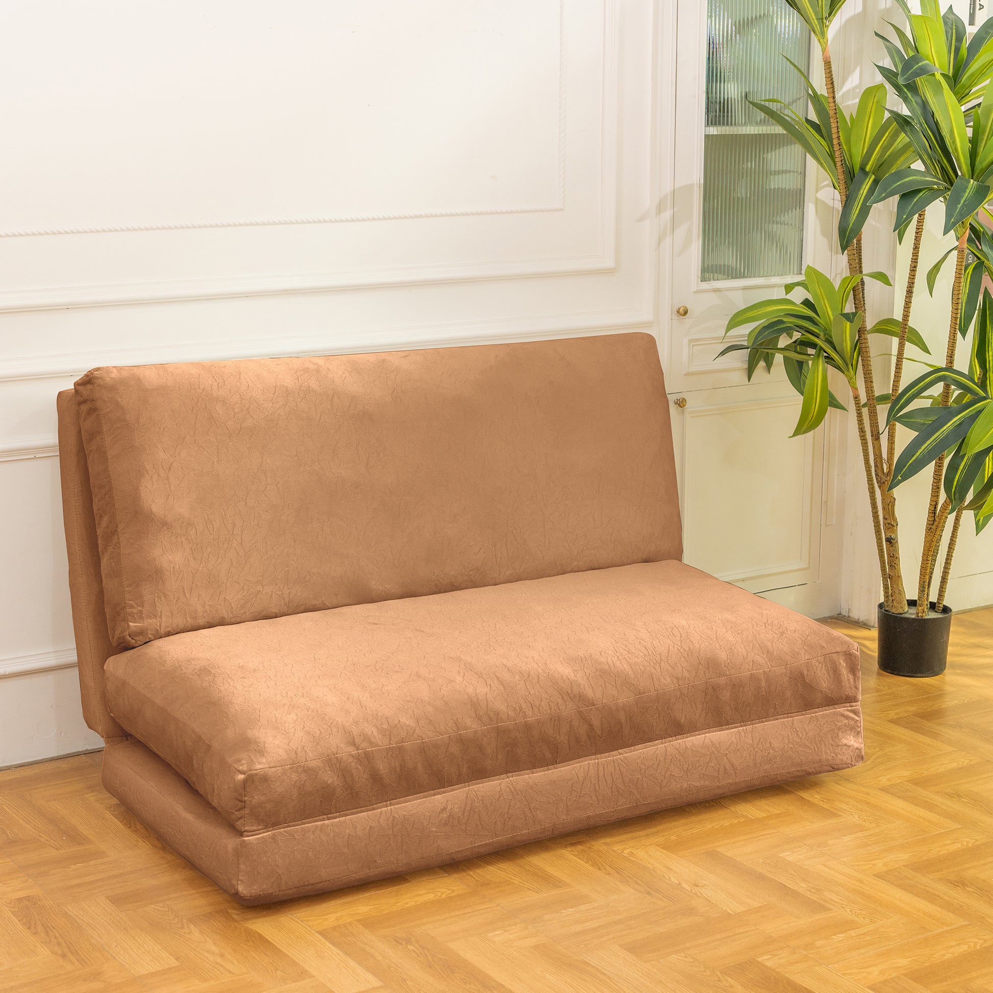 Large Folding Matress Sofa Bean Bag Bed, Foam Filling Folding Matress Sofa, Includes Removable And Machine Washable Cover, Soft Premium Faux Fur Brown Soft Casual,Modern Foam Velvet