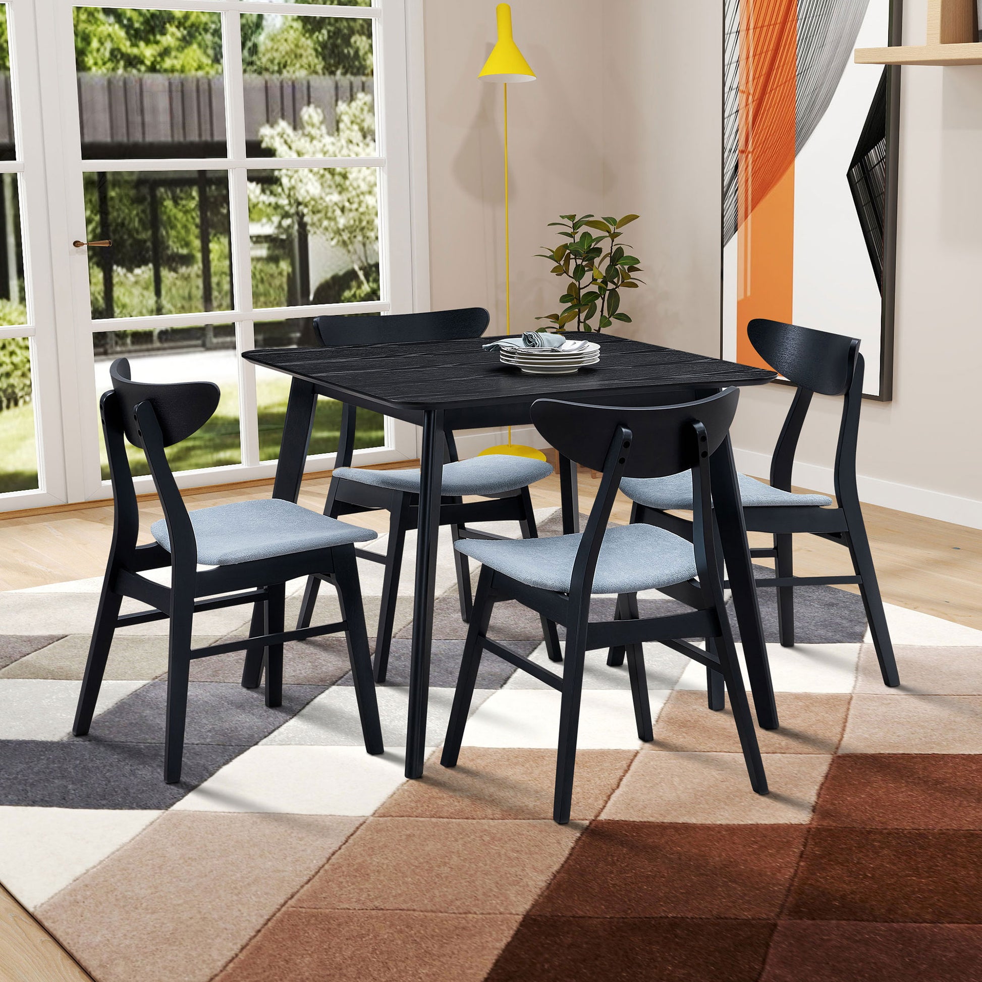 1 Table With 4 Chairs Wooden Dining Table Set, Modern Simple Design Square Kitchen Table And Fabric Upholstered Dining Chairs For Dining Room, Kitchen, Saving Space,Black Black Solid Wood Mdf