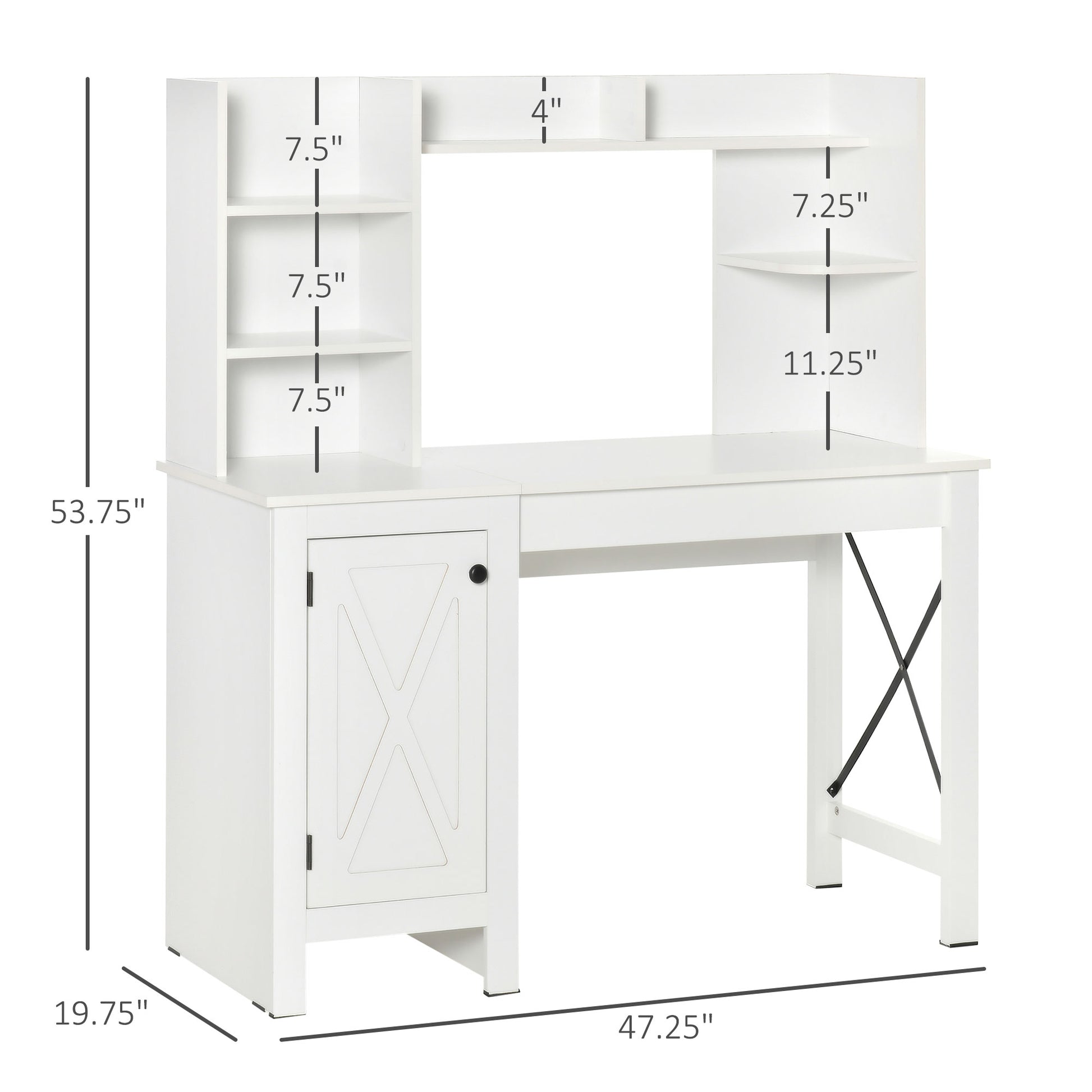 Homcom Farmhouse Computer Desk With Hutch And Cabinet, Home Office Desk With Storage, For Study, White White Particle Board