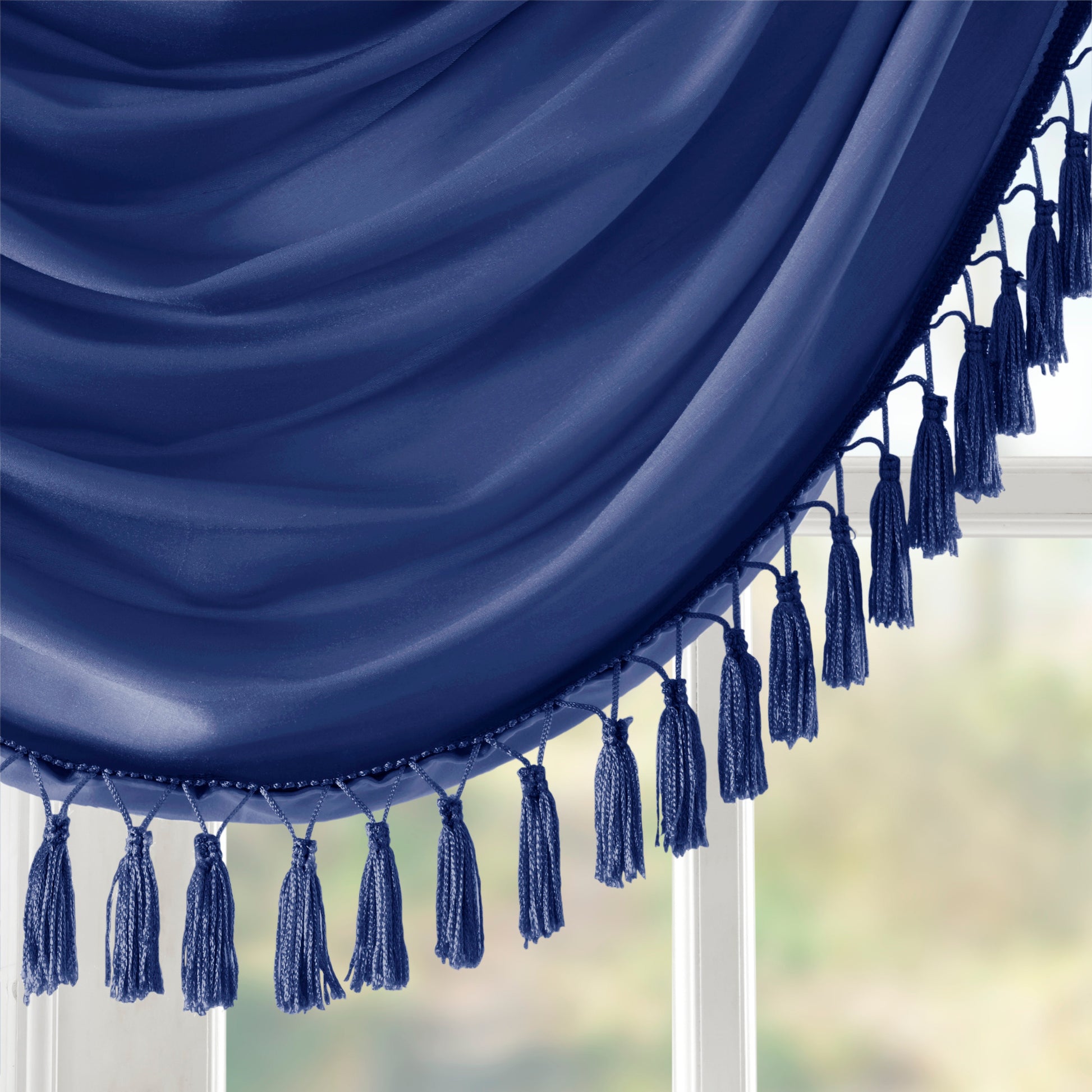 Faux Silk Waterfall Embellished Valance Navy 38X46" Navy Polyester