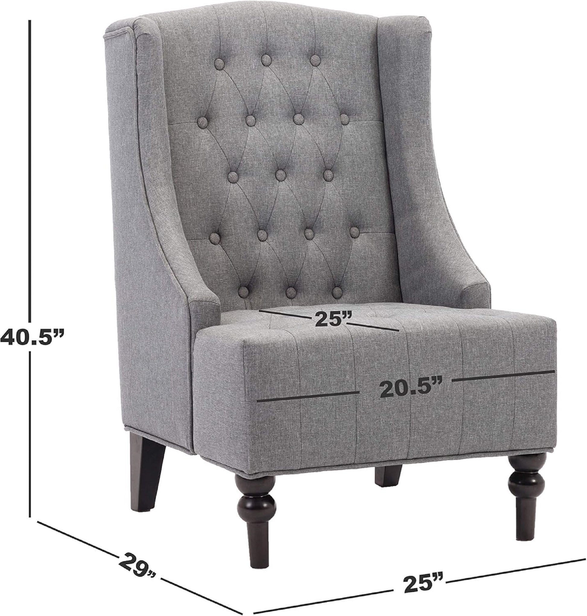 1Pc Modern Living Room Button Tufted Wingback Accent Chair Steel Grey Luxury Look Diamond Button Tufted Pattern Gray Primary Living Space Traditional Foam Wood