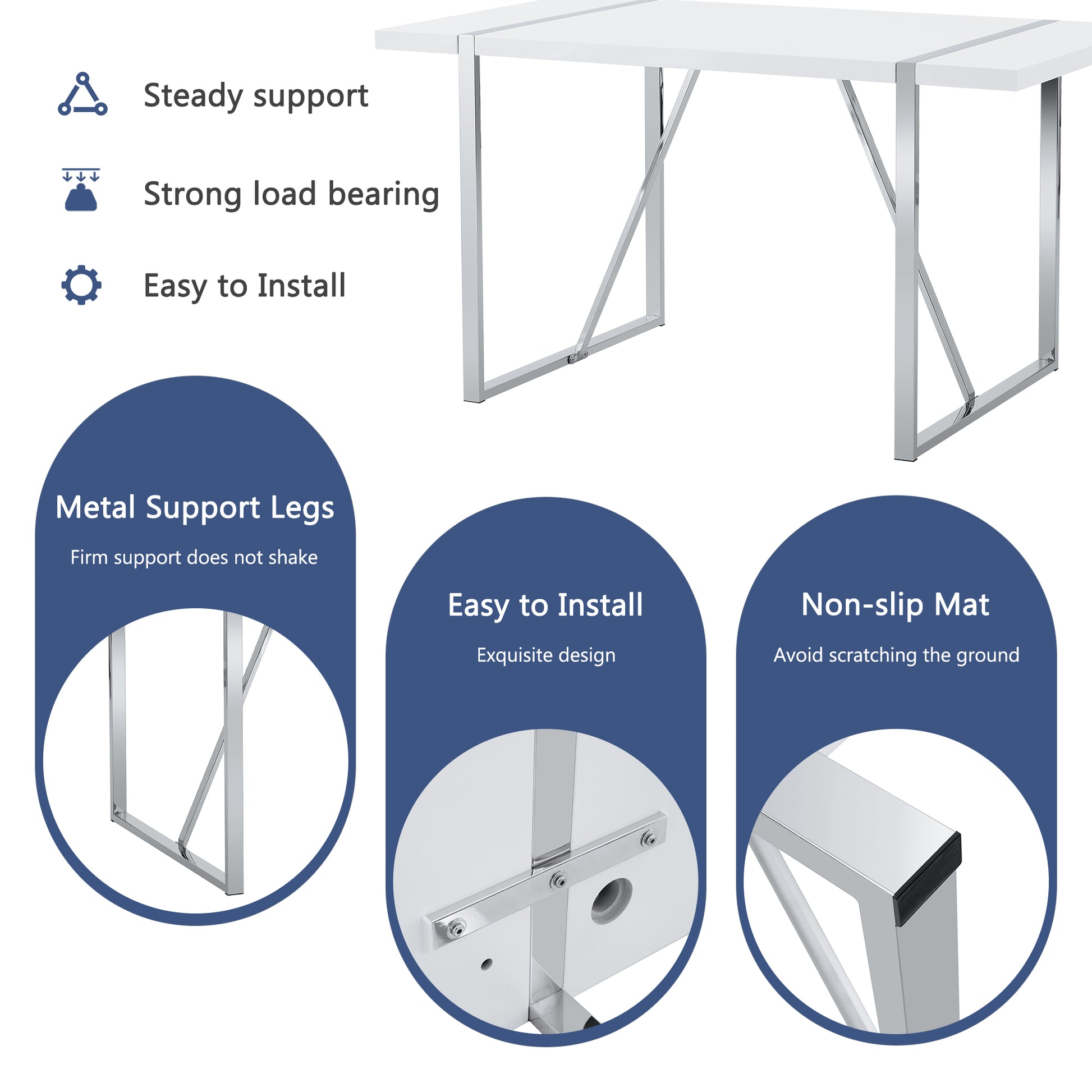 Table And Chair Set.55"X31.5" White Mdf Painting Dining Table Set With 4 Black Pu Chairs.Showcasing A Modern And Stylish Look.Suitable For Dining Room.Mdf Painting,Iron Pipe Plating,Pu Chiairs.