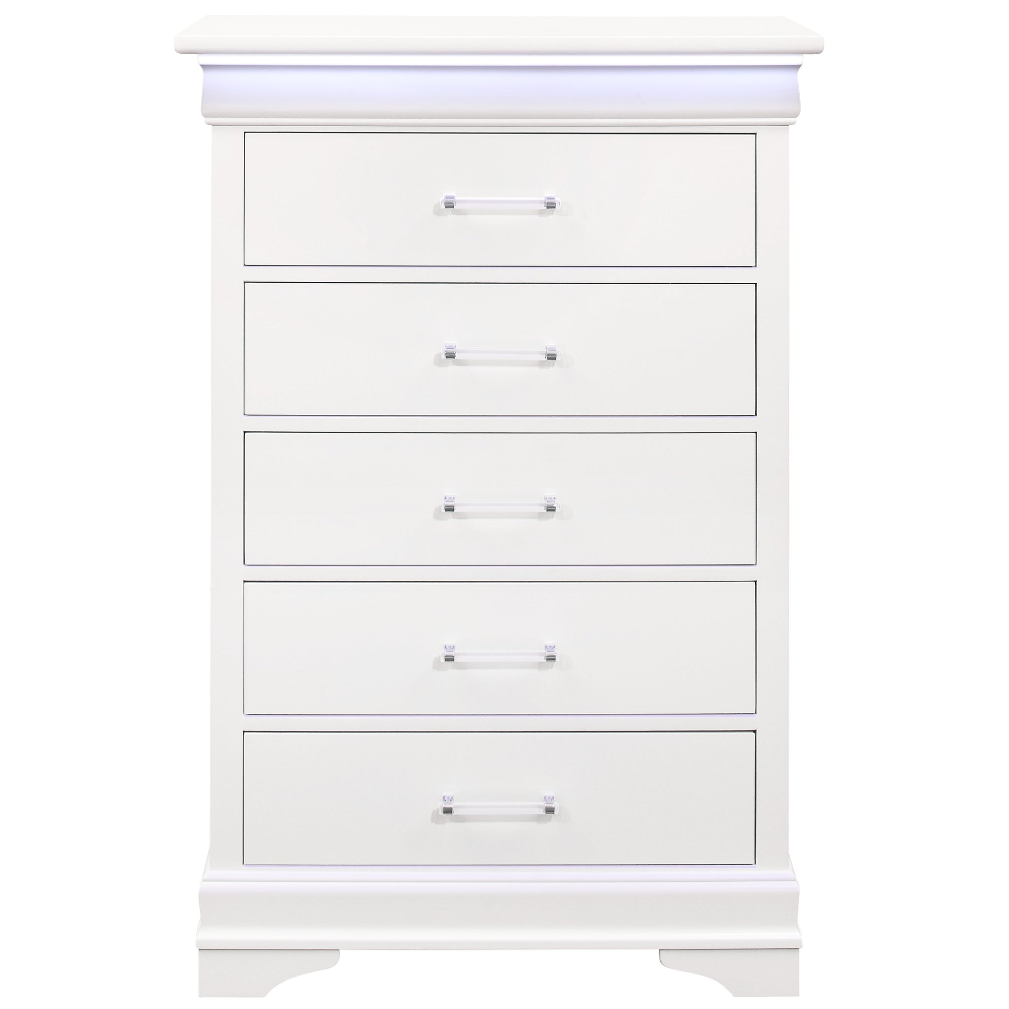 Charlston White Chest With Led White Solid Wood Mdf