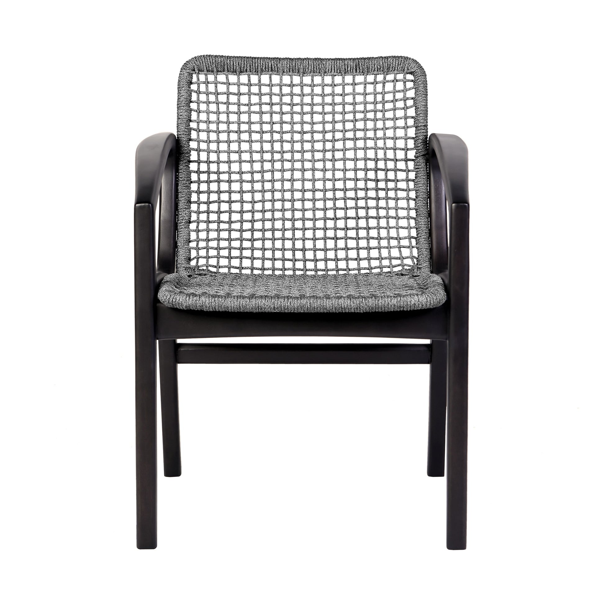 Tye 25 Inch Patio Dining Chair, Dark Eucalyptus Wood, Gray Rope Seating Gray Wood