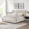 Queen Size Modern Design Bed Frame Upholstered Queen Bed Frame Platform With Headboard Corduroy Headboard Wooden Slats Support, No Box Spring Needed,Mattress Foundation,White Queen White Corduroy