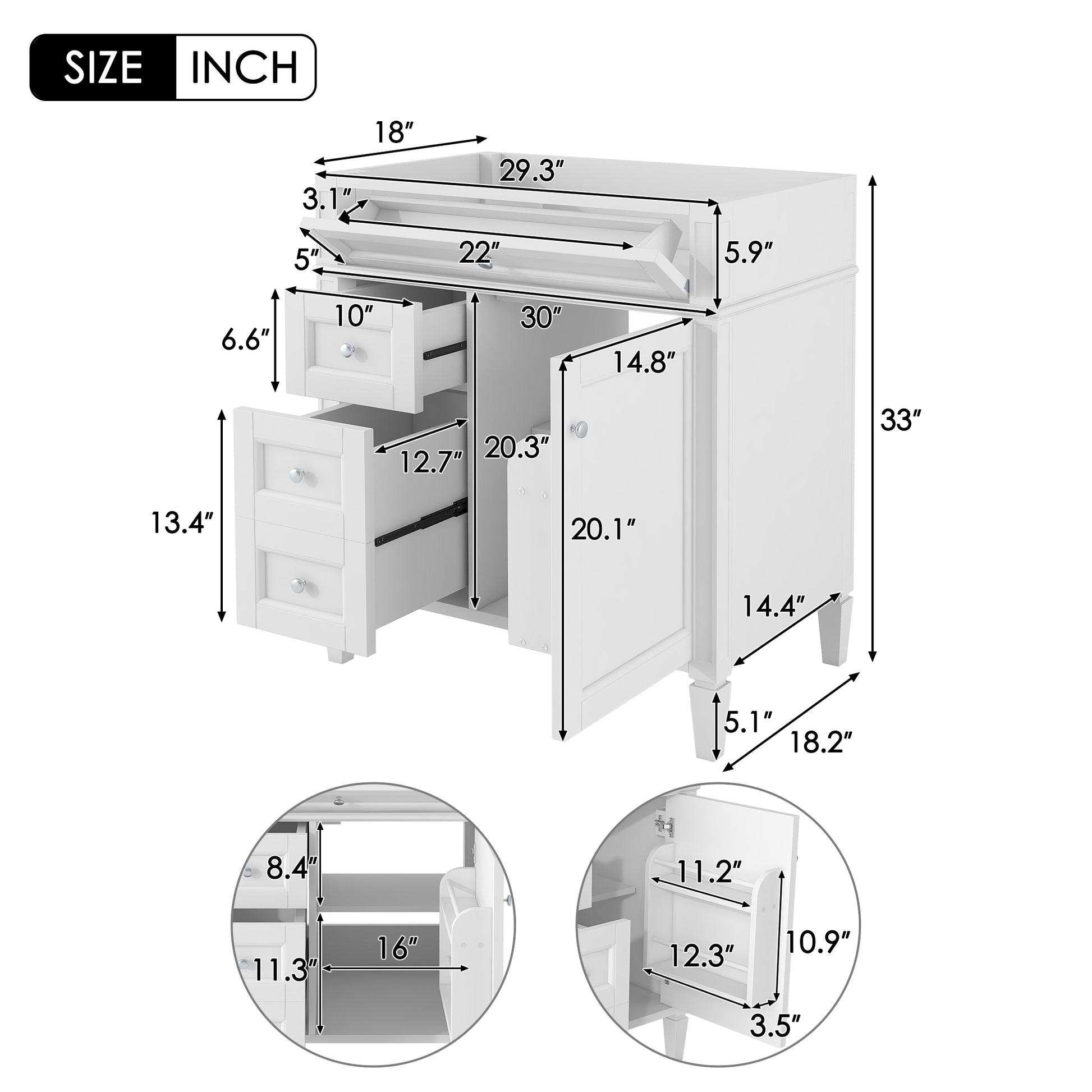 30'' Bathroom Vanity Without Top Sink, Modern Bathroom Storage Cabinet With 2 Drawers And A Tip Out Drawer Not Include Basin White Bathroom Solid Wood Mdf